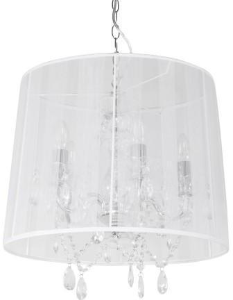 Lustre suspension baroque tissu blanc à pampilles