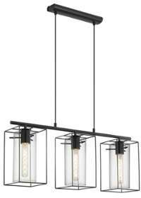 Suspension barre 3 lumières en acier et verre long