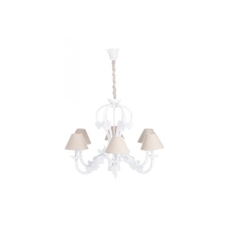 Lustre 6 Bras Bois Blanc/Beige 78X78X110Cm Jolipa