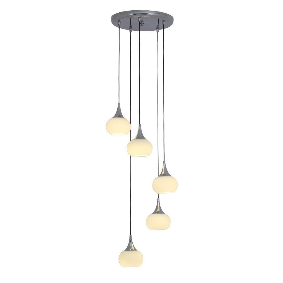 Suspension LED - Métal / Verre Argenté 5 ampoules