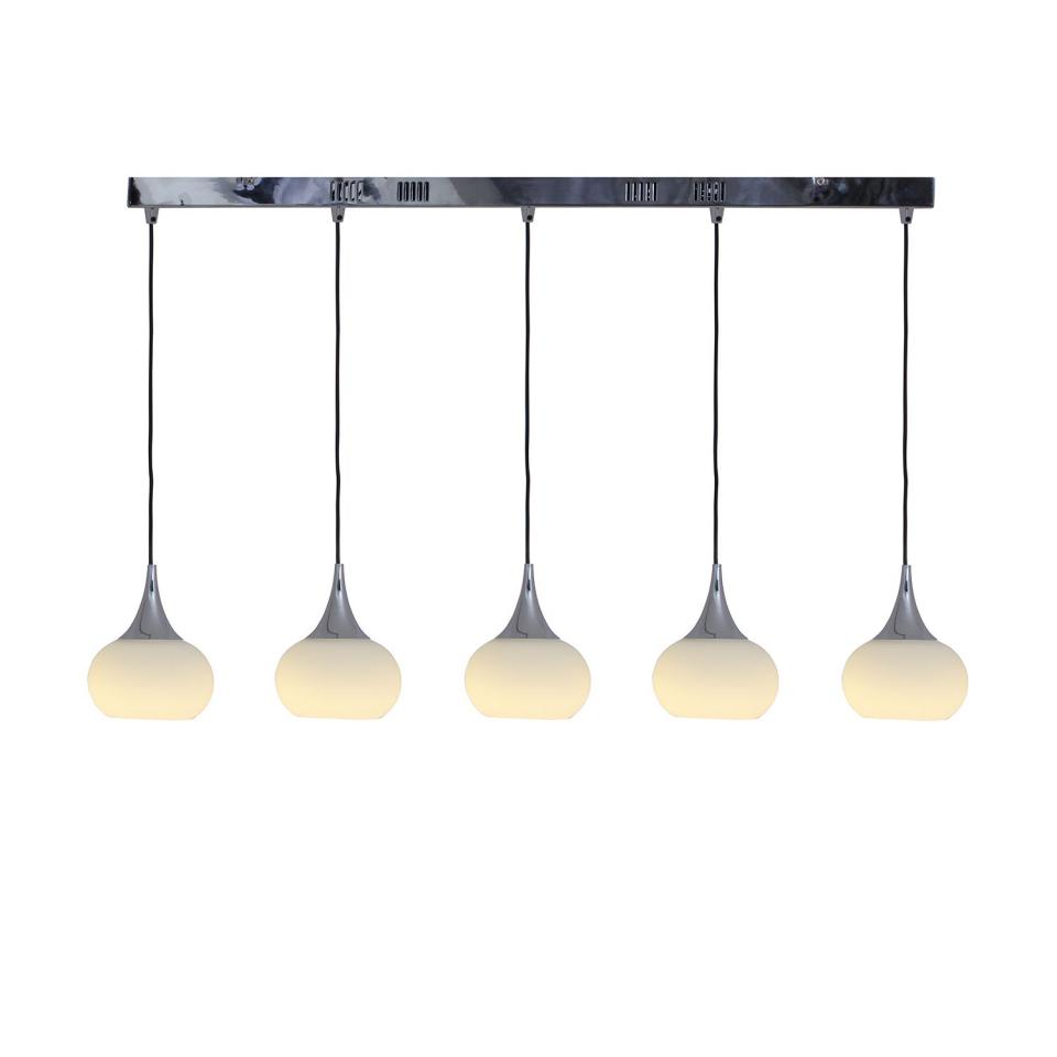 Suspension LED - Métal / Verre Argenté 5 ampoules