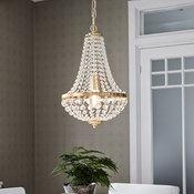Lustre avec pampilles en verre et chaîne en métal
