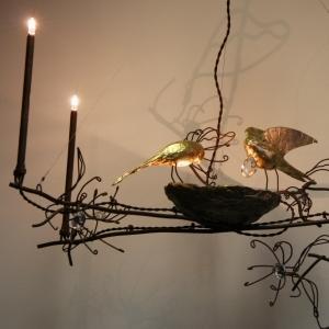 Lustre Branche Pythéas oiseaux dorés sur branche et Lustre Branche Pythéas oiseaux