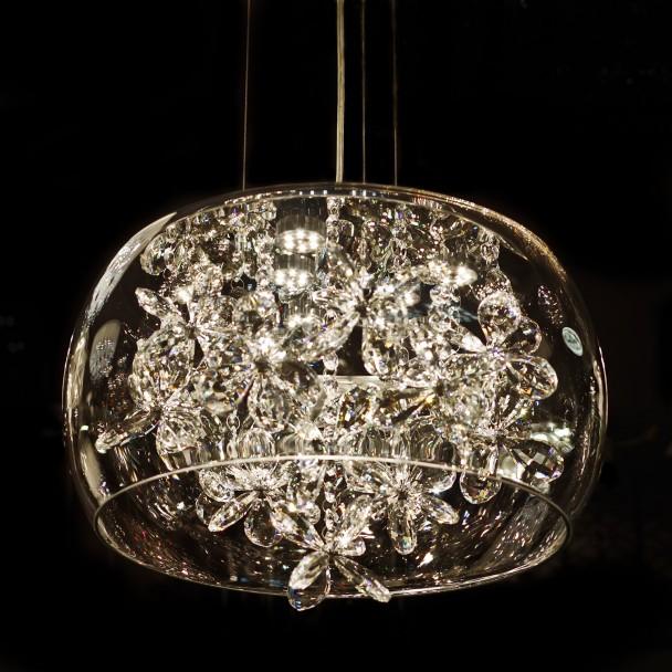 Suspension LED en verre et motifs cristal - Juno
