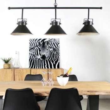 Suspension industrielle barre 3 lampes coniques