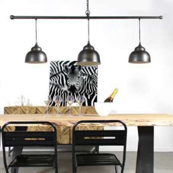 Suspension industrielle barre 3 lampes arrondies