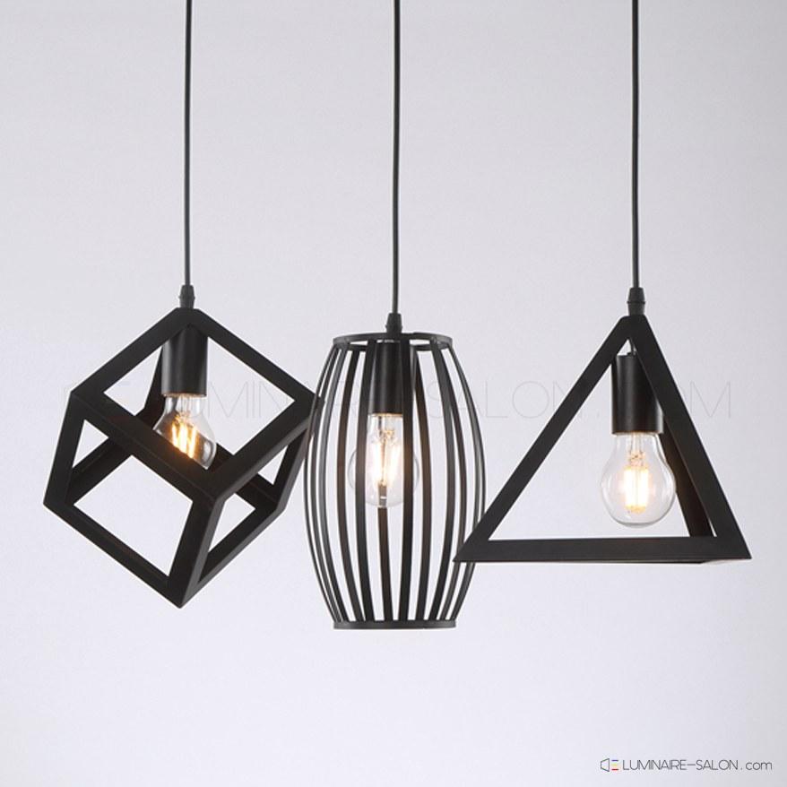 Luminaire suspension 3 lampes en fer Trinity