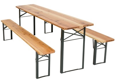 Table et bancs pliant en bois, Table de Jardin, de