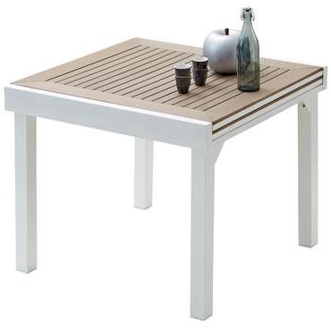Table extensible 90x90/180cm en alu blanc et plate