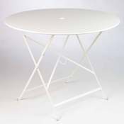 Table de jardin ronde pliante acier laqué BISTRO Blanc Table de jardin ronde pliante