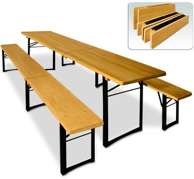 Ensemble table et bancs pliable en Bois - 220 cm p