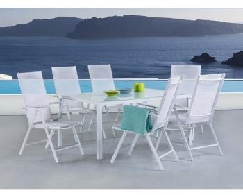 Ensemble de jardin aluminium - blanc - 6 chaises -