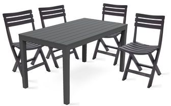 Table de jardin et 4 chaises pliantes en plastique