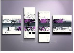 Tableau abstrait blanc mauve empreintes