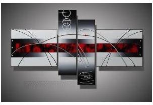 Tableau moderne rouge gris metal II