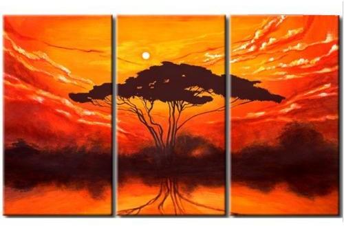 Tableau triptyque design Arbre soleil levant Tableau triptyque design Arbre