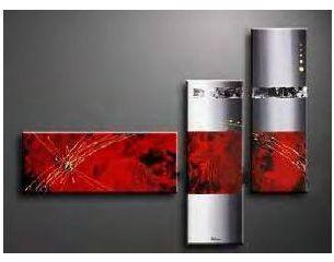 Tableau Triptyque Abstrait Rouge