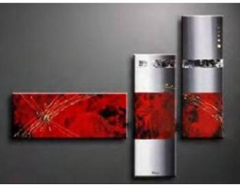 Tableau triptyque abstrait rouge 110x70cm