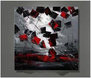 Tableau Abstrait carré Rouge gris Tableau Abstrait carré Rouge