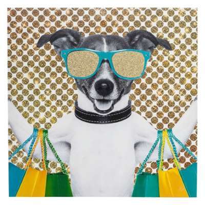 Tableau design en fibre/bois Shopping Chien 40 cm