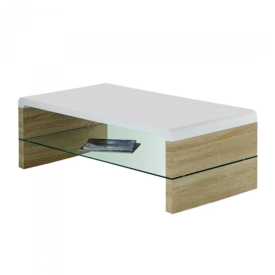 Table basse Leroy - Blanc brillant / Imitation chê