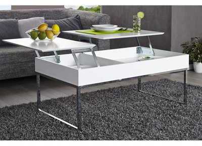 Table basse blanc avec plateau relevable et espace