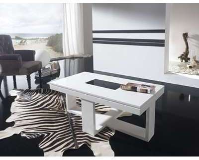 Table basse relevable blanc laqué design JOSY