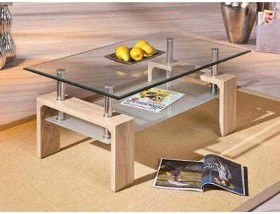 Table basse design alliant bois de teck et verre