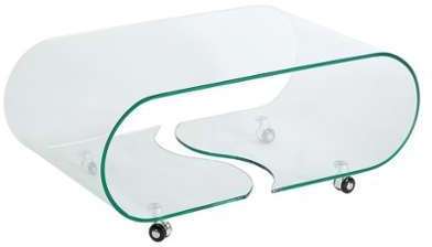 Table basse design en verre transparent à roulette
