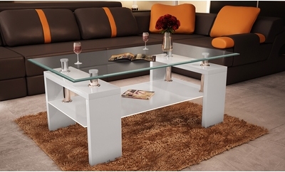 VidaXL Table basse de salon en verre et MDF blanc