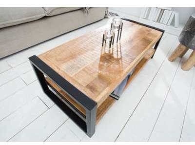 Table basse industrielle en bois massif manguier Hunn Table basse industrielle en
