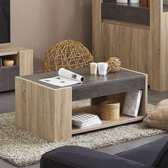Table basse couleur chêne clair et effet béton con
