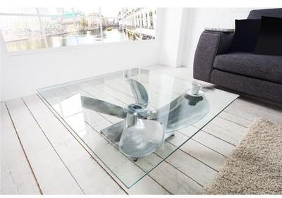 Table basse design en aluminum et verre transparent Table basse design en aluminum