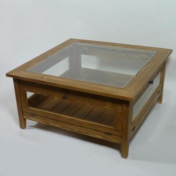 Table basse bois massif plateau verre