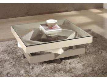 Table basse crème taupe carrée en verre - Hana