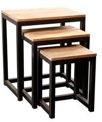 Lot de 3 tables gigognes industrielles métal et bois Lot de 3 tables gigognes industrielles