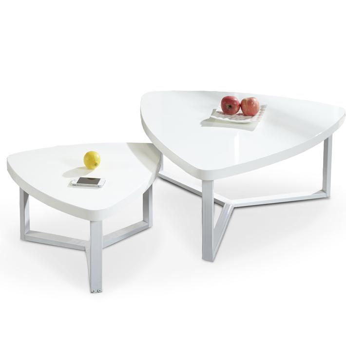 Table basse gigogne blanche laqué et bois TRYA