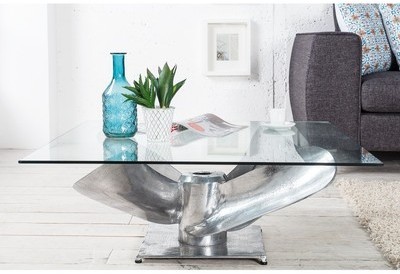 Table basse carrée en verre et aluminium