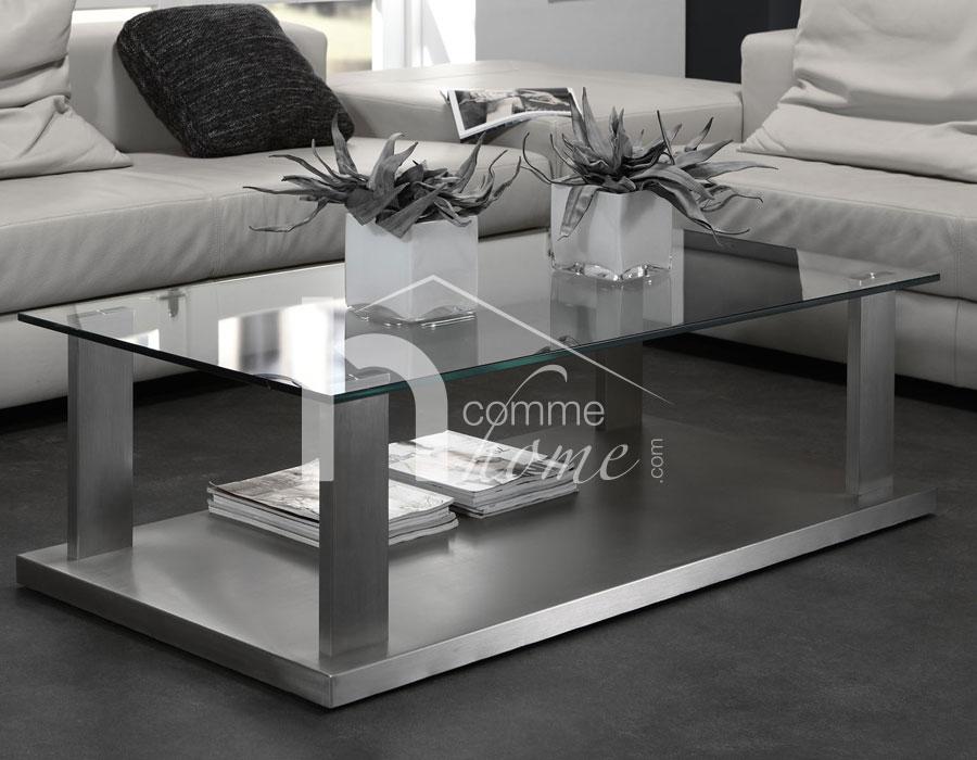 Table basse design en verre et inox brossé GLORY