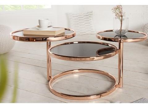 Table basse design cuivre 3 plateaux en verre noir Table basse design cuivre