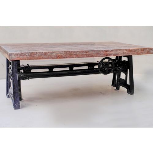 Table basse plateau bois et pied en fonte relevabl