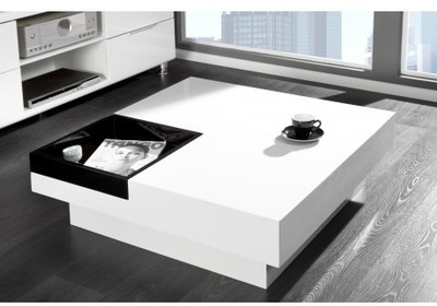Table basse contemporaine en MDF laqué noir et bla