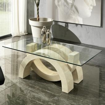 Table basse en verre et pierre fossile Olimpia par