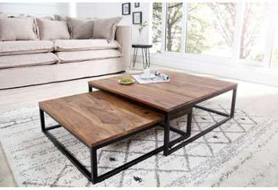 Ensemble de 2 tables basses carrées en bois massif