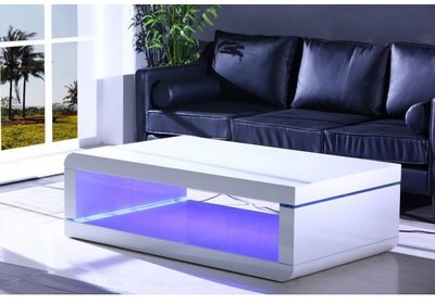 Table basse laqué blanc éclairage LED LUMINA