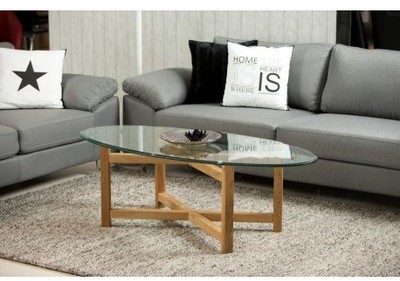 Table basse design en verre et bois coloris chêne