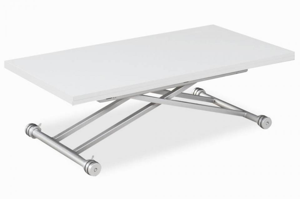 Table basse relevable extensible UPDOWN blanc sati