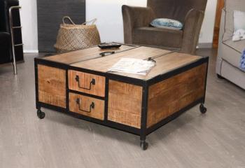 Table basse carré en métal et bois coffre Atelier