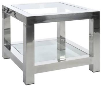 Table basse bout de canapé acier Inox et verre