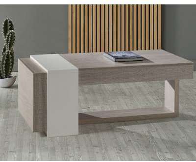 Table basse relevable 2 tiroirs Chêne clair/Blanc